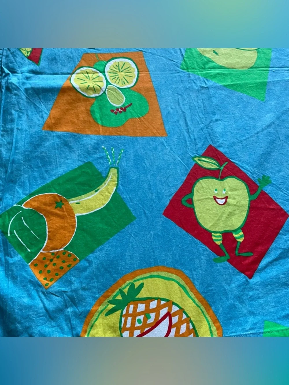 Rare VTG IKEA Fruit Queen Sheet/Curtain Colorful Kidcore Unique Lemon 65